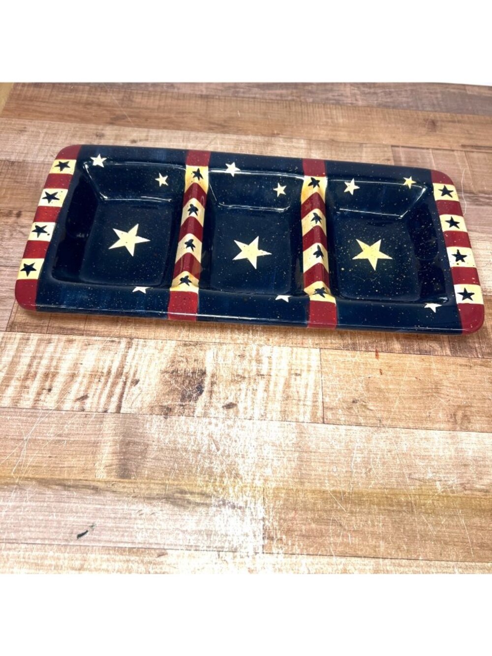 Nantucket Stars & Stripes Divided Ceramic Serving Tray 15"x7" Rectangular Dish